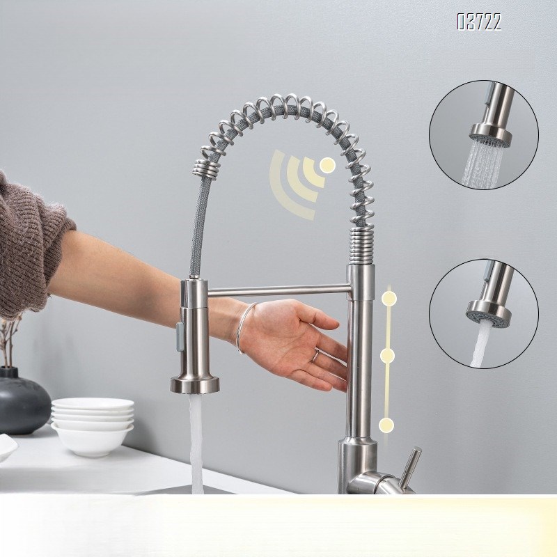 304 Stainless Steel Spring Kitchen Hot and Cold Mixed Vertical Pull-out Rotating Two Mode Kitchen Faucets Mixer Sink Tap