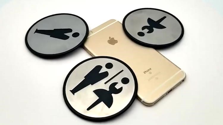 Self Sticker Round Sign  Restroom, Bathroom Door Sign for Offices, Businesses,Stainless Steel Plus Plastic bathroom signs