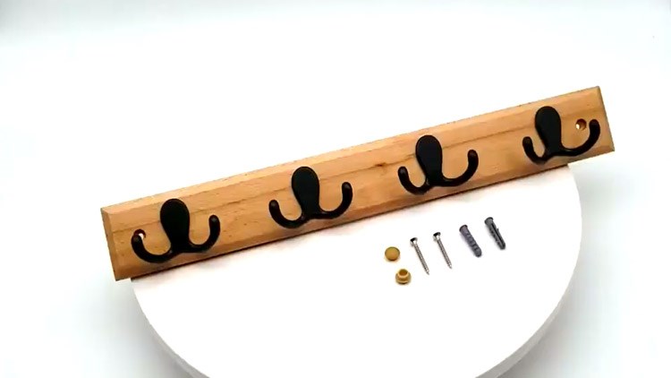 Household wooden  double hook coat rack -4 double hooks - wall hanging - decorative home storage - entrance  foyer corridor bathroom bedroom railing - high quality beech