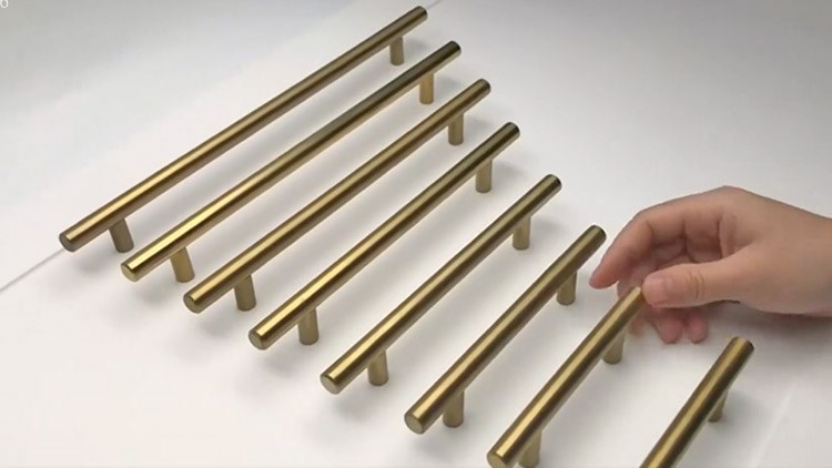 3.8 Inch(96mm) Hole Centers Cabinet Pulls Matte Black And Gold Drawer Pulls Kitchen Cabinet Handles Solid Brass T Bar Pulls for Drawer Flat Kitchen Hardware