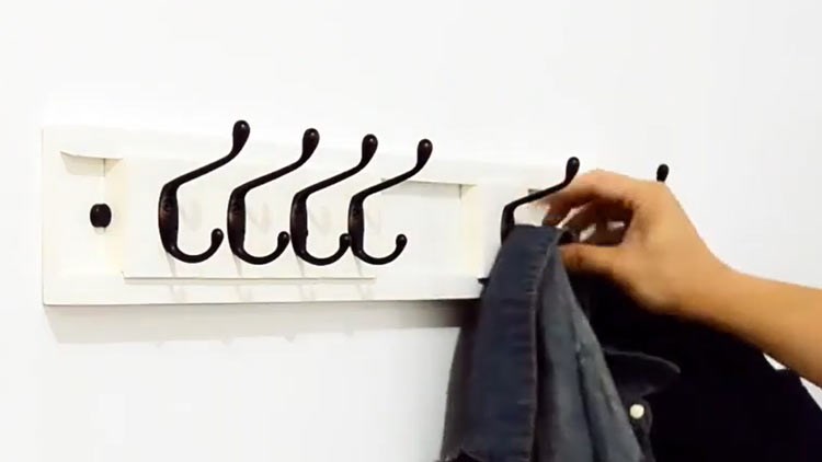 Bamboo Wall Mounted Slide Coat Rack  Shelf with 5 Rustic Hooks - Solid Bamboo Wood. Perfect touch for your Entryway, Mudroom, Kitchen, Bathroom