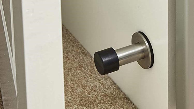 Adhesive Mounted Stainless Steel Door Stop with Sound Dampening Bumper Top for Doors, 6cm