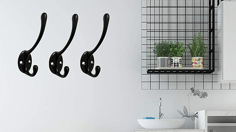 Dual Coat Hooks Wall Mounted Metal Hooks Utility Hooks Robe Hook Rustic Double Hooks Coat Hanger  for Coat, Scarf, Bag, Towel, Key, Cap, Cup, Hat