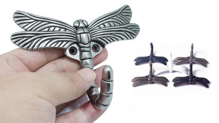 Artistic Creative dragonfly shaped Clothes Hook Clothes Hanger Zinc Alloy Hook Cabinet Pull Door hardware Matt Hook