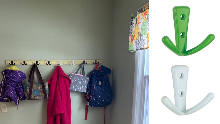 Double Coat Hooks in Green Finish, Easy to Install, Stronger & More Durable for Heavy Items, Wall Mount Hook for Hanging Towels, Coats, Hats, Heavy Bags