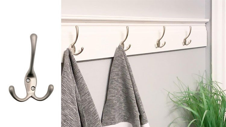 Big Heavy Duty Three Prongs Coat Hooks Wall Mounted  Retro Double Utility Rustic Hooks for Thick Coat, Big Heavy Bags (Matte Nickel)